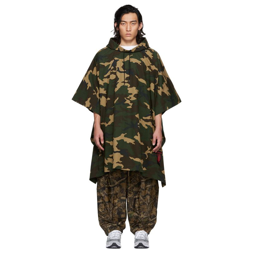 luu dan 绿色 camo poncho 大衣男