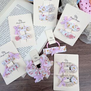 韩系新款 春天印花甜美卡通猫咪儿童发夹皮筋肠圈发饰 包邮 满88