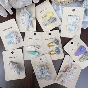 niannian韩系新款 甜美可爱彩珠刺绣卡通儿童布艺儿童发夹 包邮 满88