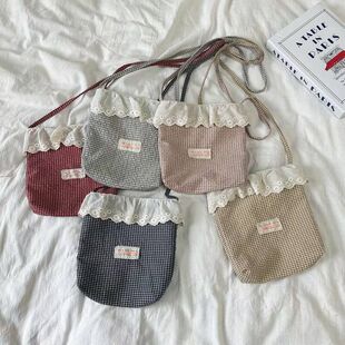 韩国学院风儿童简约字母时尚 格子单肩包潮范男女宝宝包 包邮 满88
