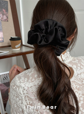 蓬松高级感 质感灰色黑色缎面垂感大号荷叶边大肠圈发圈皮筋头绳