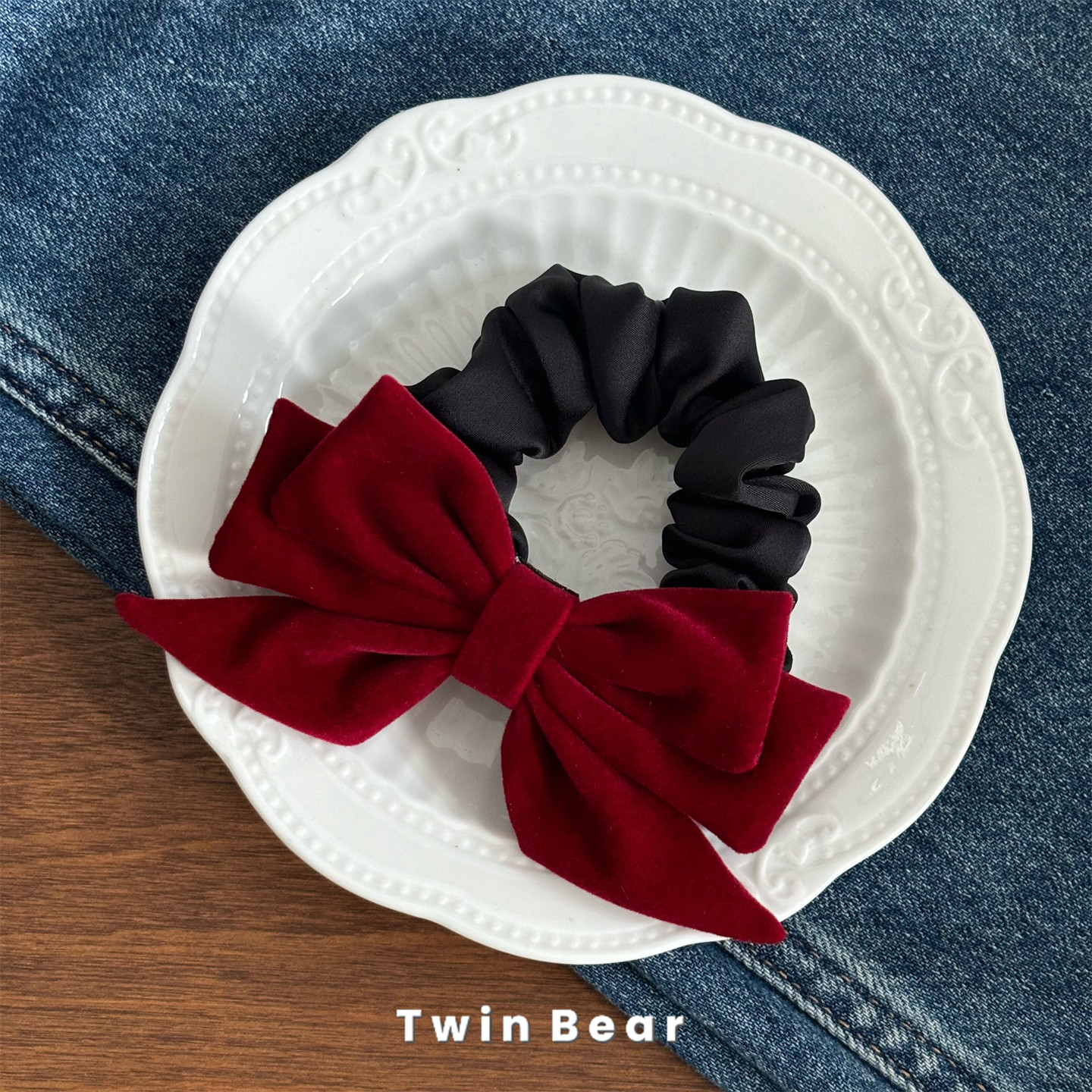 奶油红丝绒~秋冬新款双层丝绒蝴蝶结发圈皮筋发圈小肠圈发绳头绳