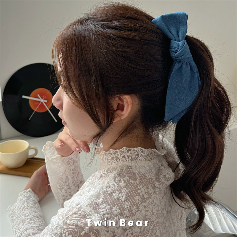 秋冬好搭配 丹宁牛仔双面不规则蝴蝶结香蕉夹后脑勺马尾夹发夹