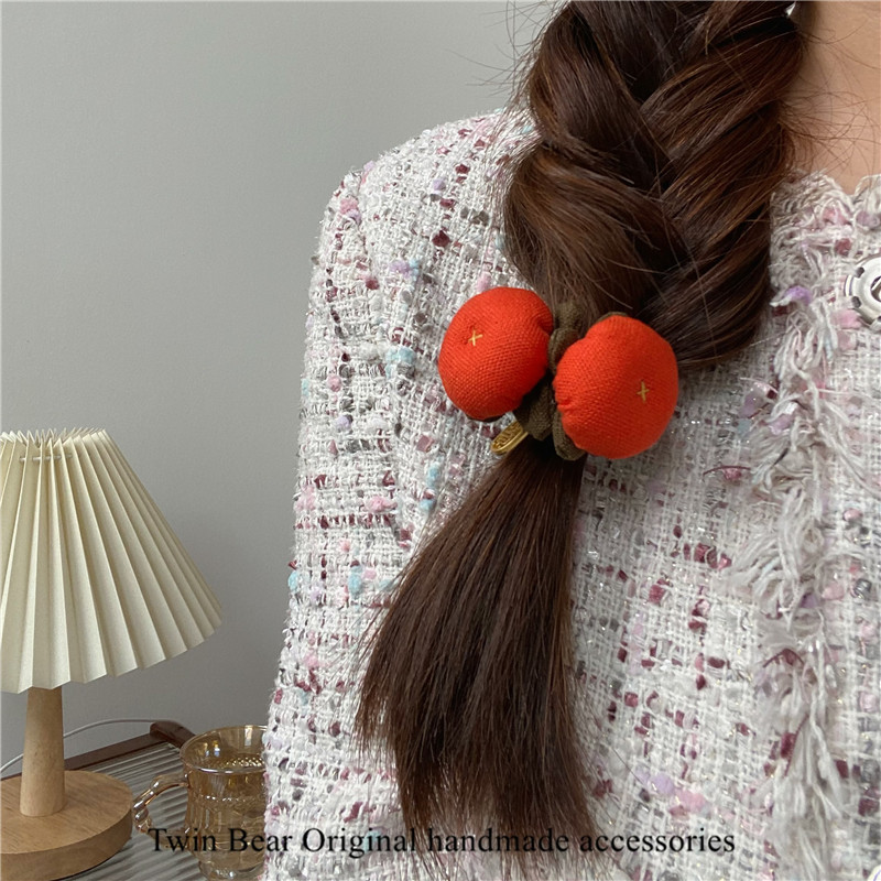 柿柿如意 节日限定可爱田园精致手工柿子扎发发圈头绳发绳橡皮筋