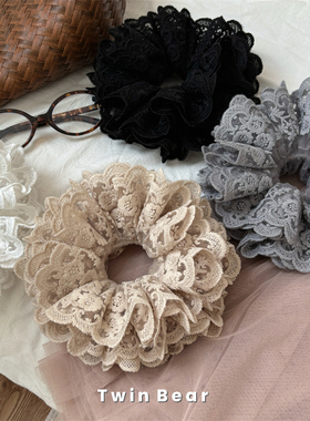 奶茶色~超重工挺阔感蕾丝花边大肠圈扎头发女发圈韩国皮筋女发饰