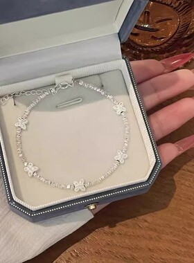 S999碎银子纯银蝴蝶手链女轻奢小众精致足银手镯手饰闺蜜生日礼物