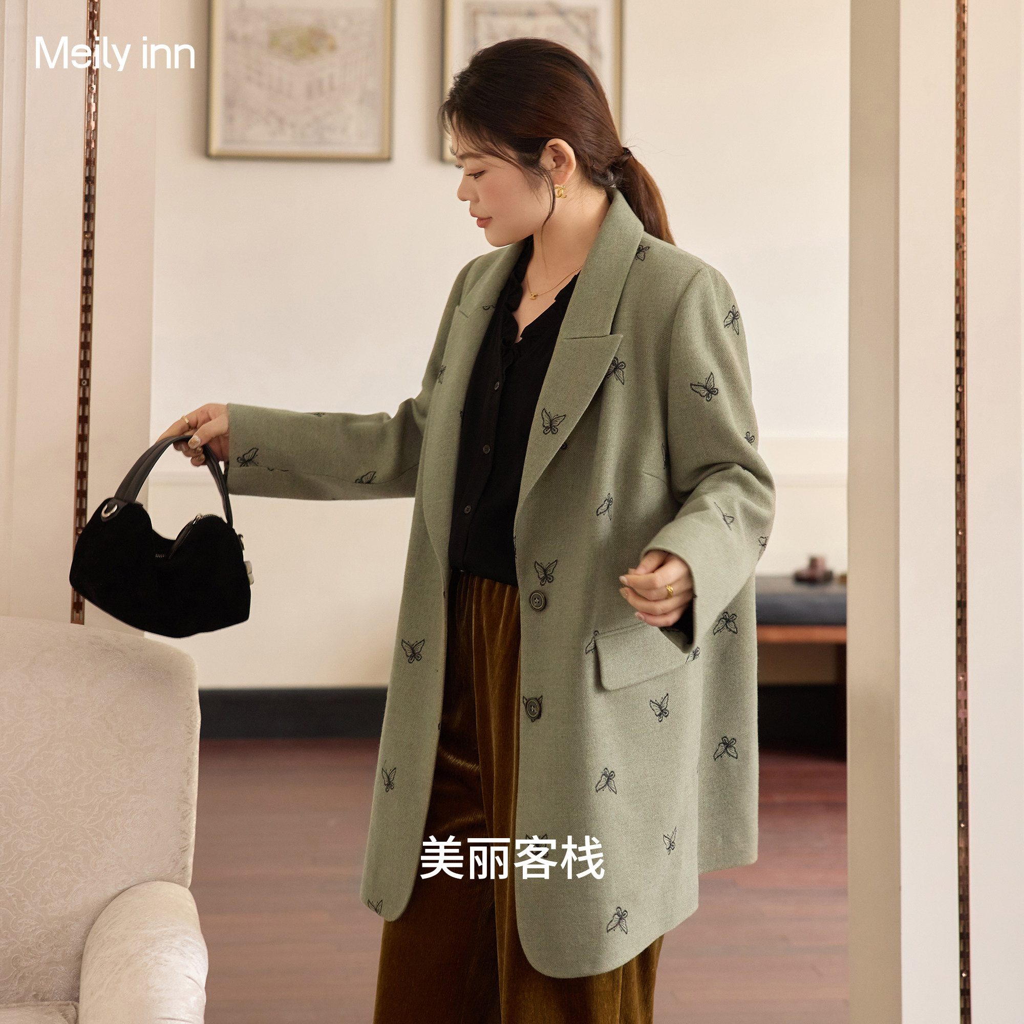 美丽客栈高端大码女装西装外套胖mm高级感200斤宽松显瘦西服上衣