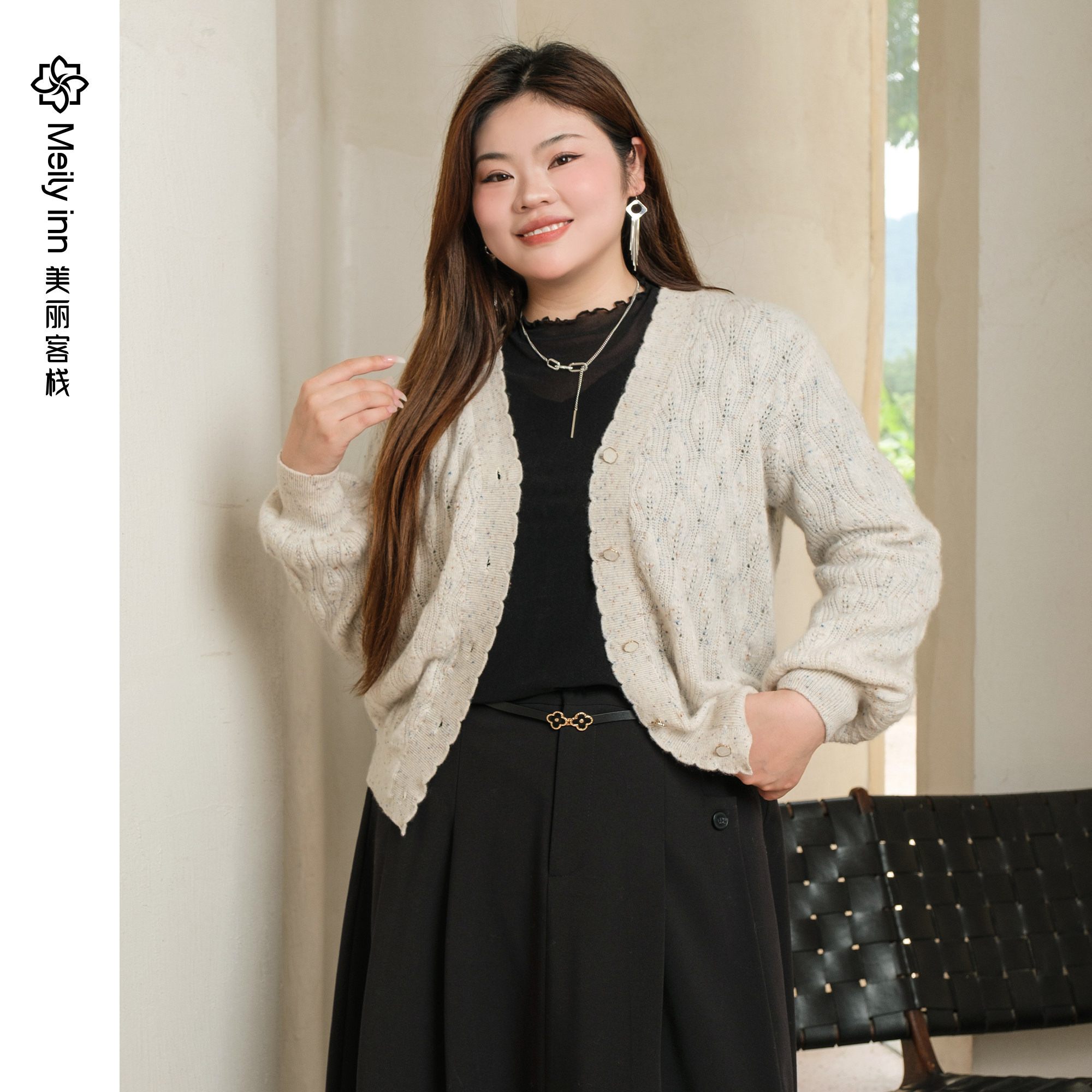 100羊绒美丽客栈高级感重磅羊绒衫针织大码女装上衣百搭毛衣开衫