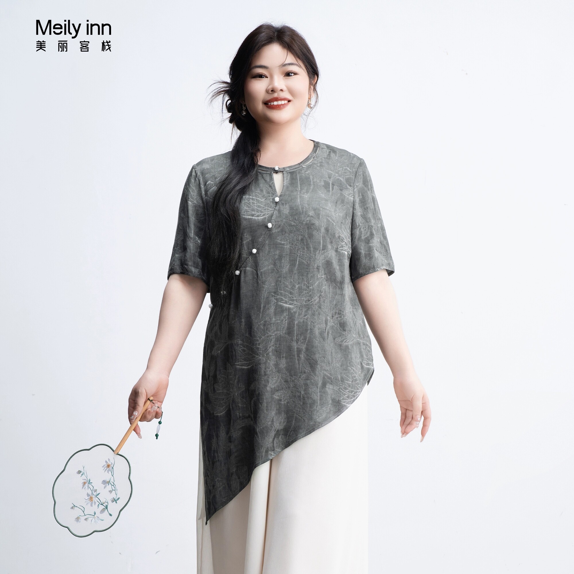 美丽客栈原创高端时尚大码女装胖mm200斤国风新中式长袖女装上衣