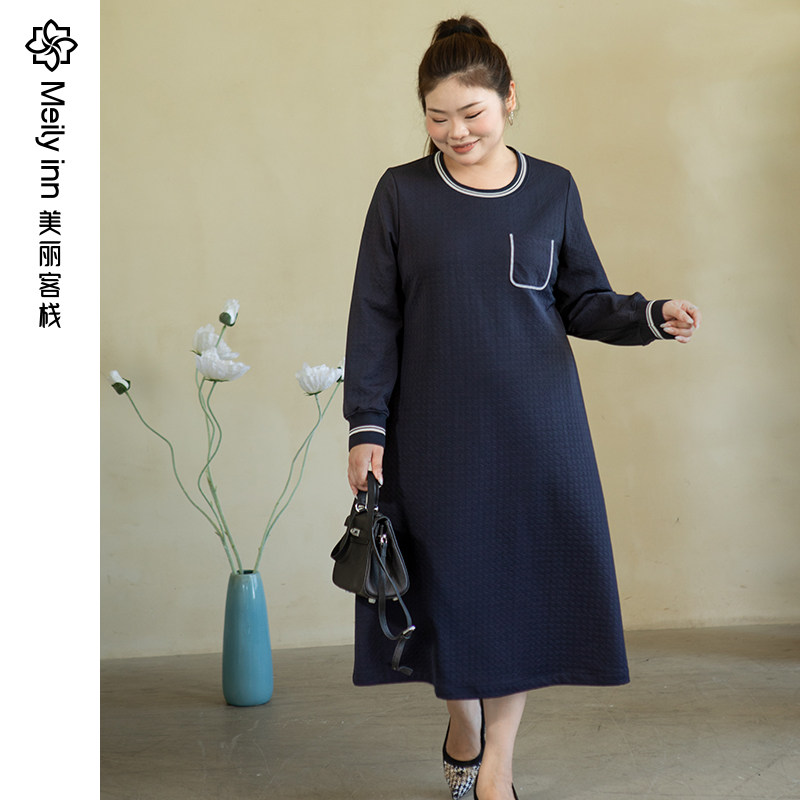 学院风美丽客栈休闲气质风连衣裙大码女装减龄显瘦长袖裙子秋
