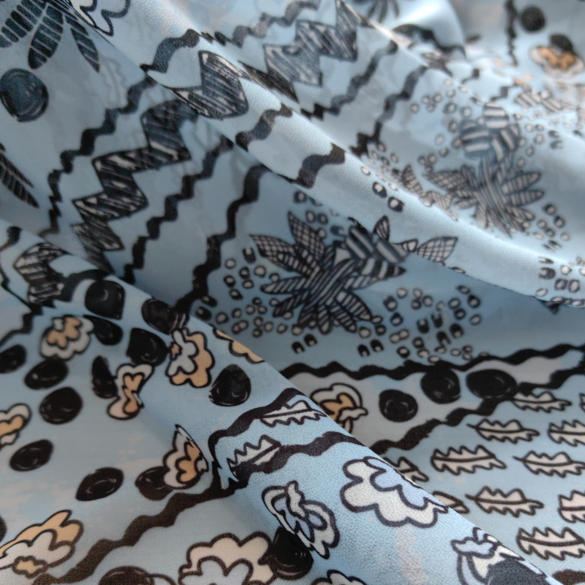 意大利进口仿真丝乔其纱雪纺印花面料春夏连衣裙布料