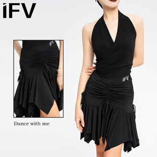 褶皱不规则裙拉丁舞服半身裙IFV2037新款女式成人大摆抽绳练功服