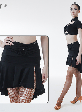 单环黑色褶皱大摆裙IFV伊芙唯拉丁舞服2031女成人艺考半裙练功服