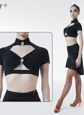 拉丁短袖三环黑色IFV伊芙唯拉丁舞1029上衣女艺考成人练功服