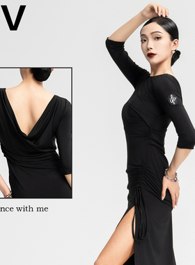 露背拉丁舞摩登舞IFV3022抽绳长袖瘦女成人连衣裙教师冬季练功服