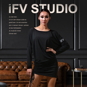 蝙蝠袖 IFV连衣裙宽松抽绳可调裙长成人女3011练功服 拉丁舞服长袖