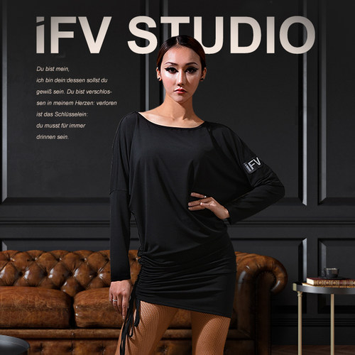 IFV拉丁舞连体裙练功服黑色