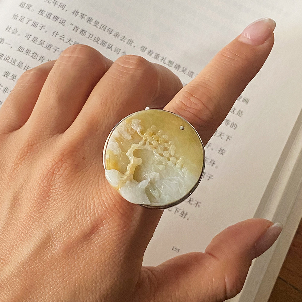 【纳山海】 杜工原创缅甸翡翠黄翡渐变山水戒指天然大圆牌指尖玉,珠宝/钻石/翡翠,戒指/指环,淘宝优惠券,粉丝福利购,淘宝优惠卷