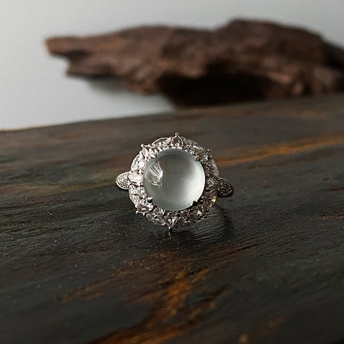 【闪耀太阳花】新品现货玻璃种翡翠A货大白蛋面高级珠宝款女戒指