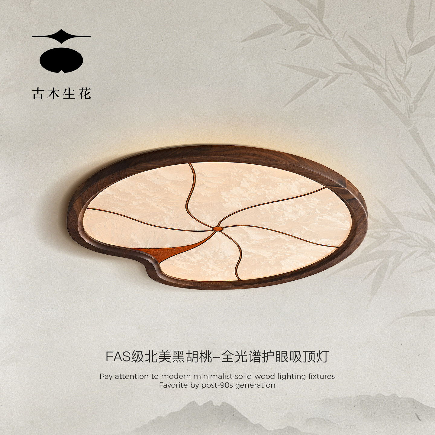 古木生花 宋式美学卧室胡桃木新中式中国风主卧书房护眼吸顶灯