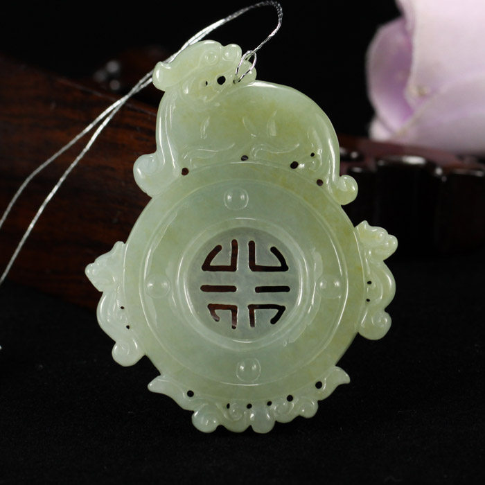 A货天然老坑翡翠玉冰糯种 仿古镂空雕刻貔貅福寿挂件吊坠