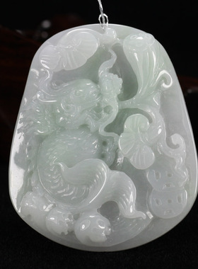 正品A货天然翡翠浅绿色淡紫冰糯种 龙头鱼龙变化连年有余挂件吊坠