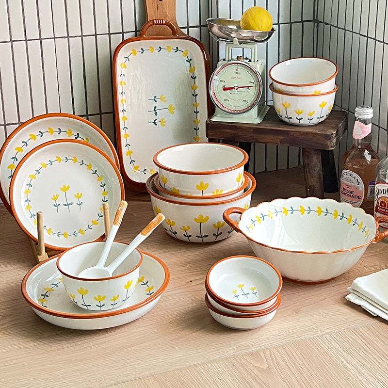 清新餐具碗碟套装家用陶瓷碗2025新款碗盘高颜值碗筷盘子碗具套装,餐饮具,盘,淘宝优惠券,粉丝福利购,淘宝优惠卷