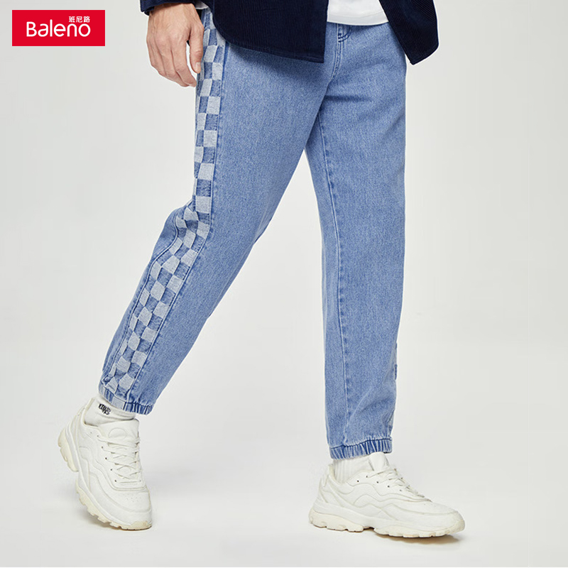 班尼路牛仔裤男装休闲撞边束脚裤