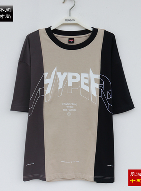 包邮 XL 班尼路新款男装拼色印花t圆领短袖T恤宽松 8822201M065