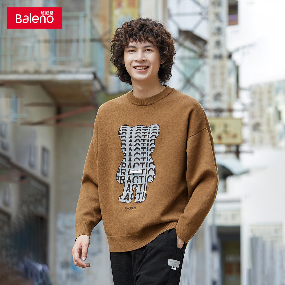 班尼路男士针织衫宽松圆领线衫