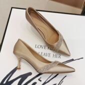 气质细跟高跟鞋 名媛宴会法式 女2025年新款 高级感水钻尖头浅口单鞋