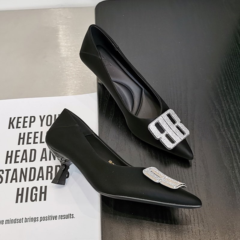 法式水钻方扣尖头浅口单鞋女2026春季新款性感轻奢气质细跟高跟鞋,女鞋,浅口单鞋,淘宝优惠券,粉丝福利购,淘宝优惠卷