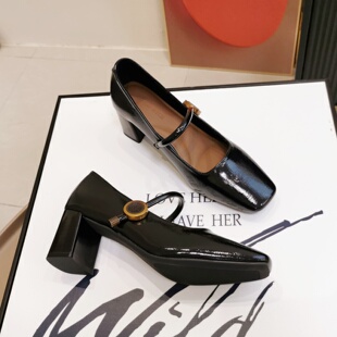 复古玛丽珍女鞋 浅口方头粗跟高跟单鞋 百搭一脚蹬法式 新款 2025秋季