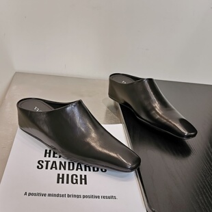 2026 5cm外穿百搭包头半拖女鞋 夏季 坡跟 新款 方头内增高穆勒拖女