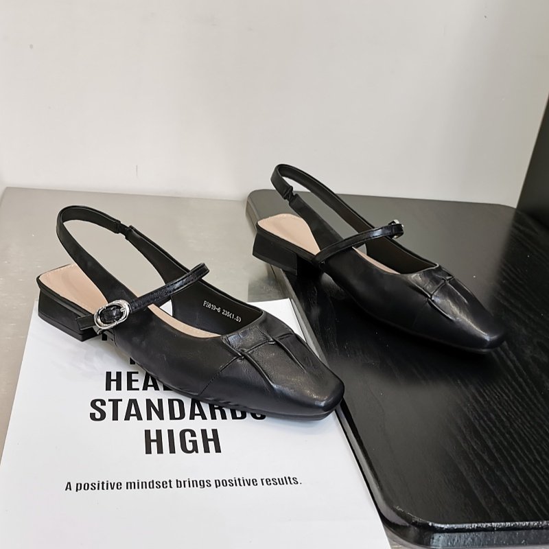 2026年春夏新款时尚一字带玛丽珍鞋法式方头低跟单鞋后空包头凉鞋,女鞋,时装凉鞋,淘宝优惠券,粉丝福利购,淘宝优惠卷