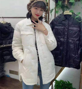 2023新款韩版轻薄中长款羽绒服女轻便白鸭绒衬衫领宽松显瘦时尚潮