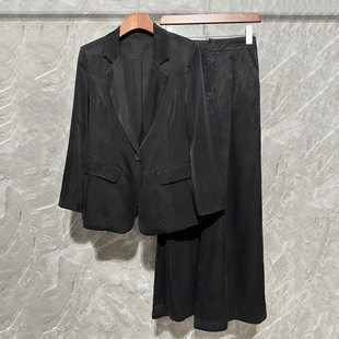 2025超火秋装一整套女砂洗铜氨丝一粒扣外套+阔腿西裤套装两件套