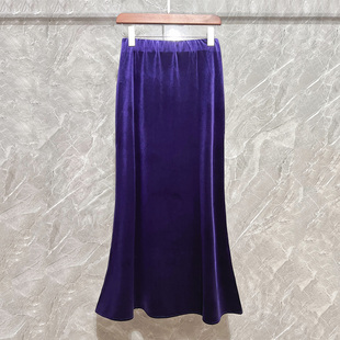 西装 加绒加厚醋酸裙子金丝绒半裙女 长裙鱼尾裙半身裙2025秋冬新款