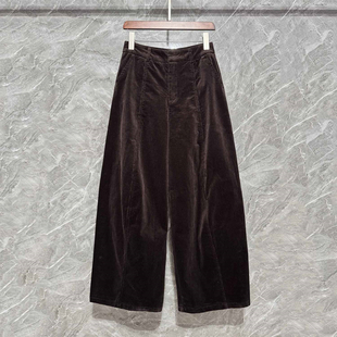 深圳南油高端直筒灯芯绒显瘦弯刀裤女秋冬高腰显瘦复古宽松阔腿裤