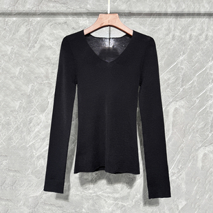 洋气扬子纱V领打底衫显瘦薄款羊毛针织衫女百搭修身保暖内搭上衣