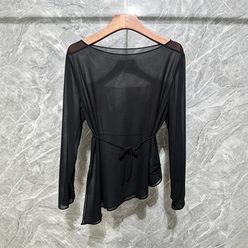 人丝衬衫女圆领薄纱防晒罩衫上衣