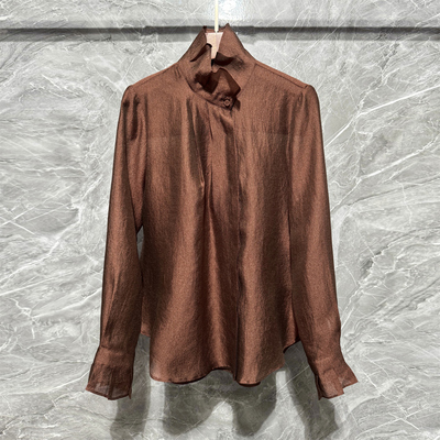 法式复古花苞领长袖天丝衬衫衬衣