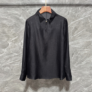 高级感高领天丝衬衫正肩长袖透视上衣轻薄内搭打底衫夏天防晒罩衫