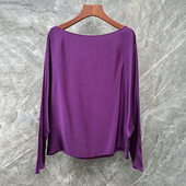 高端轻奢砂洗铜氨丝老钱风上衣女时髦有型蝙蝠袖 宽松显瘦衬衣小衫