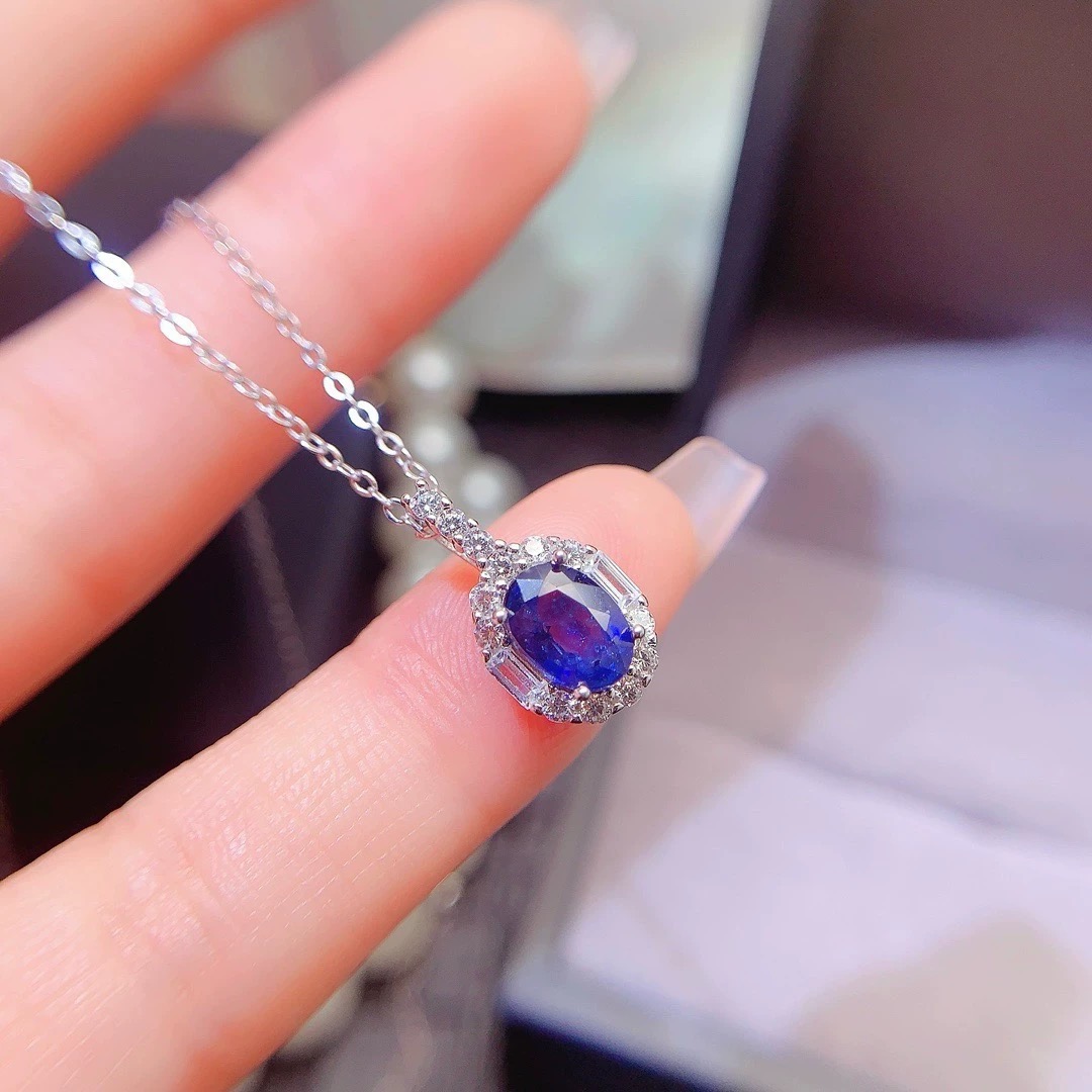 【地大珠宝】天然蓝宝石吊坠 日韩时尚小众款椭圆5*7mm