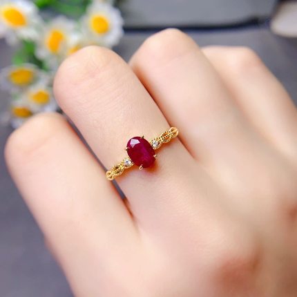 【中国地质大学珠宝】天然红宝石戒指缅甸老烧鸽血红 S925银5*7mm