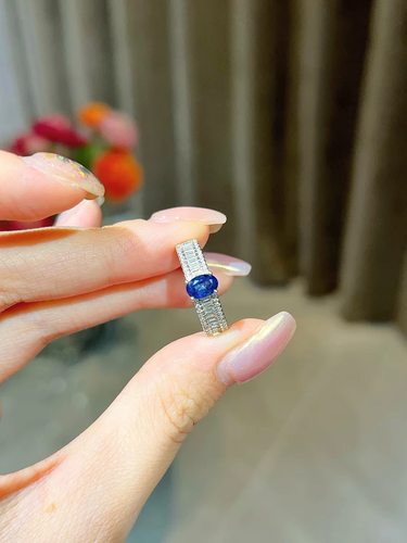 天然宝石简约单颗蓝宝石简约百搭S925活口可调节生日礼物送闺蜜