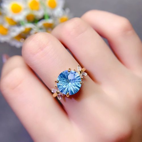 天空烟花切托帕石戒指，高级感s925银精工镶嵌 尺寸圆10补水水属