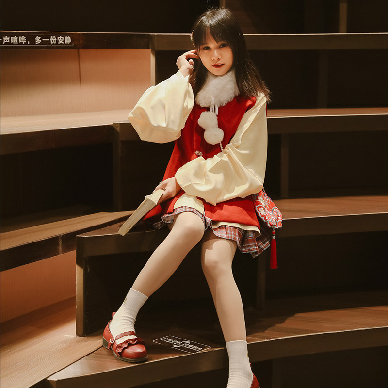 华姿仪赏亭亭玉立原创jk制服汉元素比甲秋冬保暖女装现货清仓