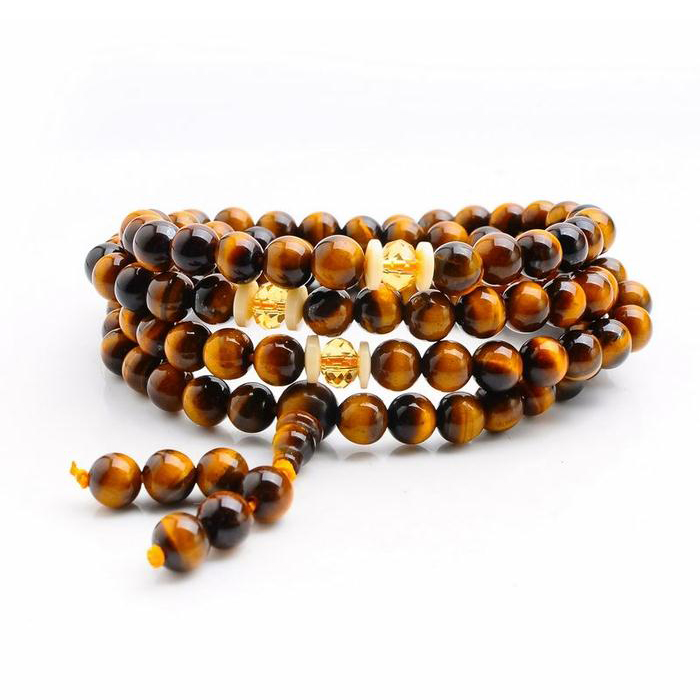 天然黄虎眼石108粒佛珠手链 108颗虎睛石多圈念珠手串